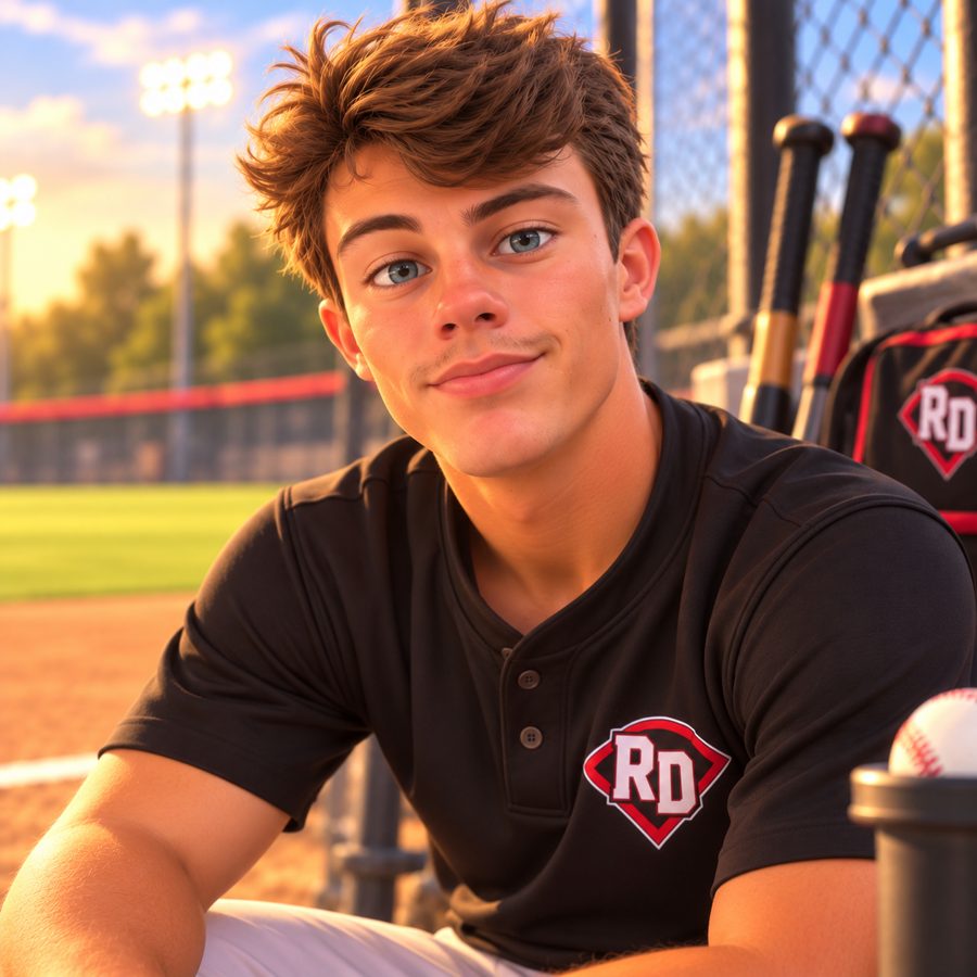 Cartoon portrait of Parker Laffrey at the ballpark